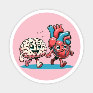 Brain and heart walking together Magnet